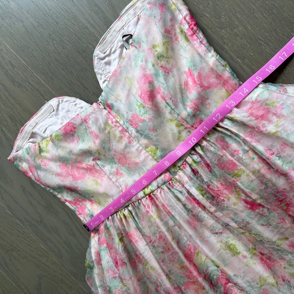 ML Monique Lhuillier Floral Organza Strapless Pink Midi Dress Sweetheart Size 8 - Picture 8 of 11